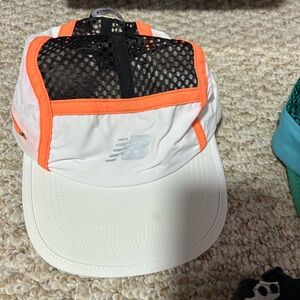 New Balance White and Orange Mesh Running Cap